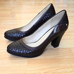 Dark Brown Woven Dressy Pumps Block Heels Size 7.5